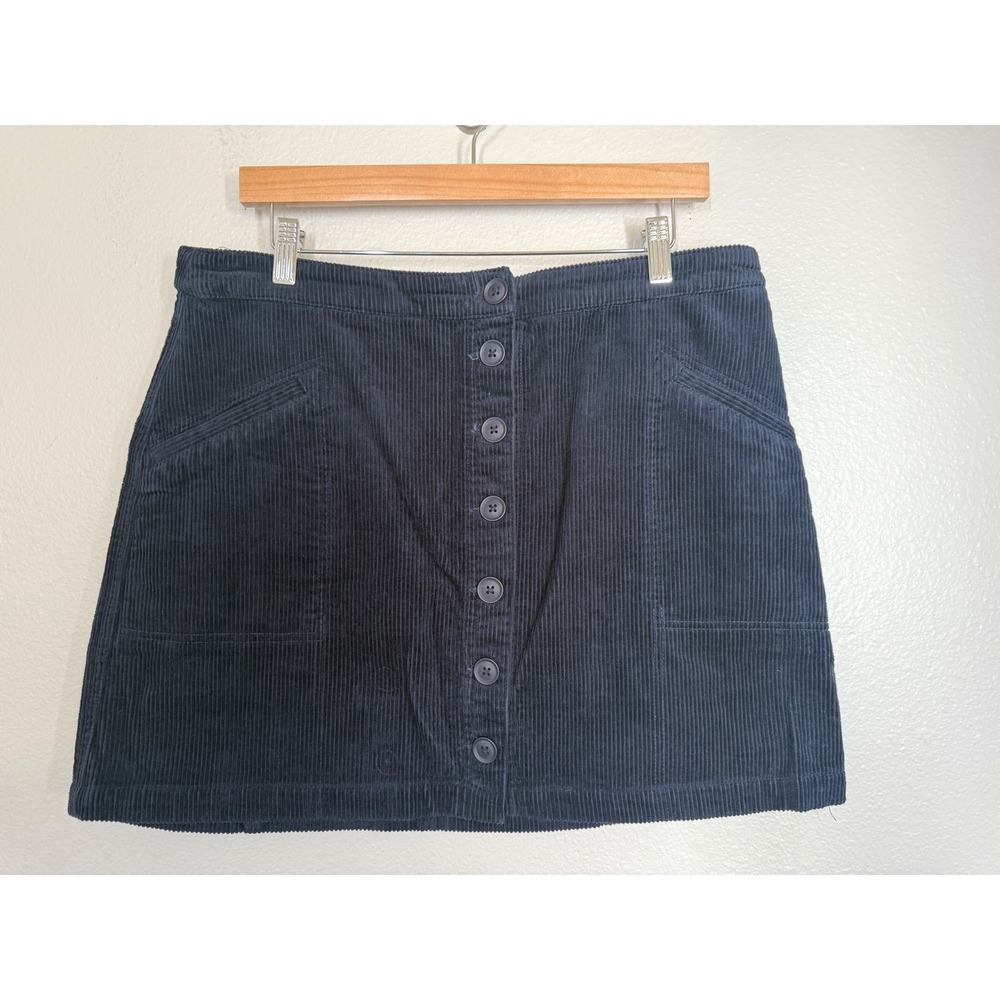 Marine Layer Corduroy Navy Blue Skirt Womens Sz 12 Button Front Pockets Academia - Picture 2 of 9